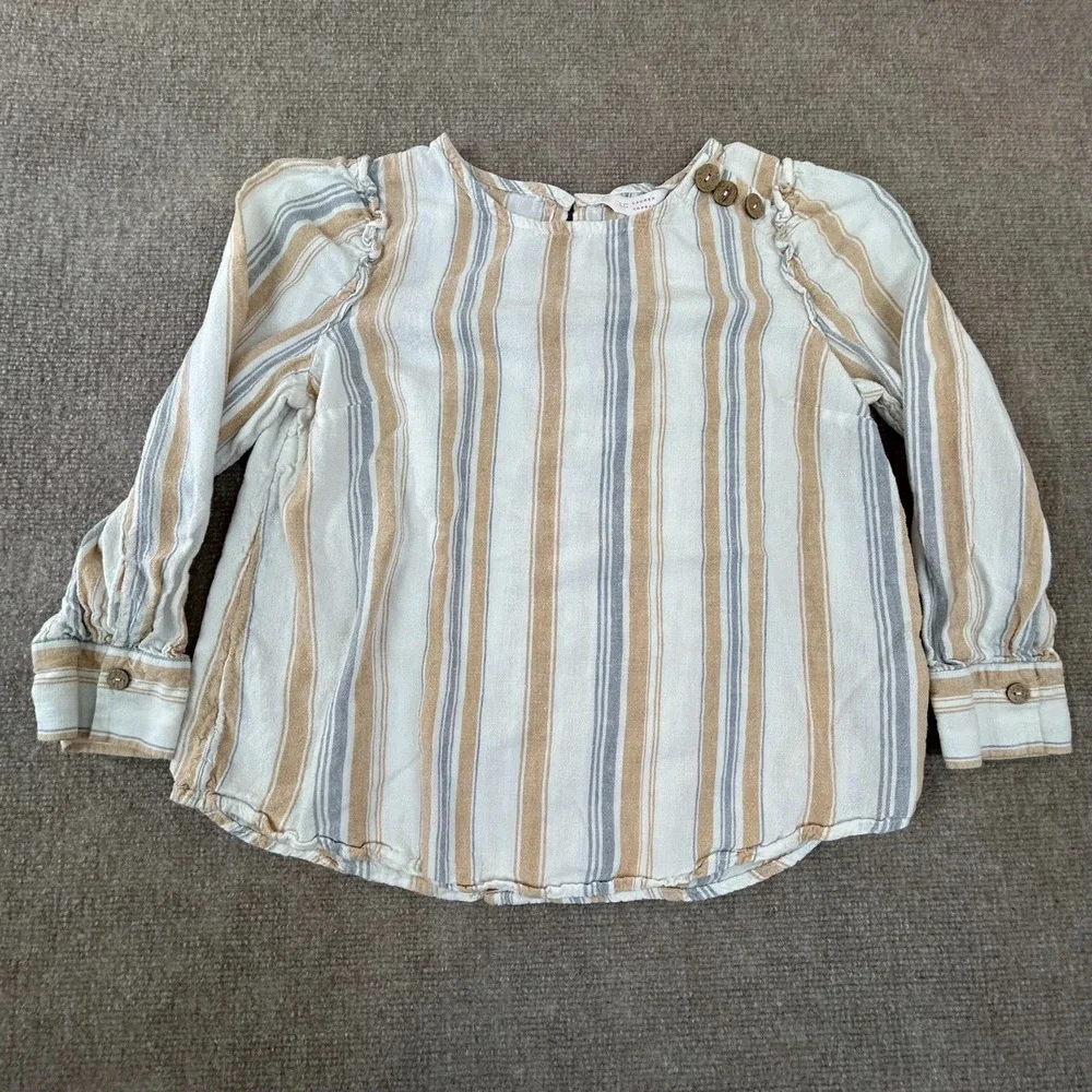 LC Lauren Conrad Top Womens XS White Striped Puff Sleeve Round Hem‎ Keyhole